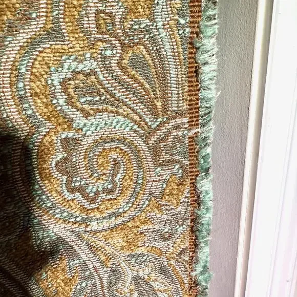 Jacquard Upholstery Fabric in Opulent Aquamarine, Silver, and Gold Pattern